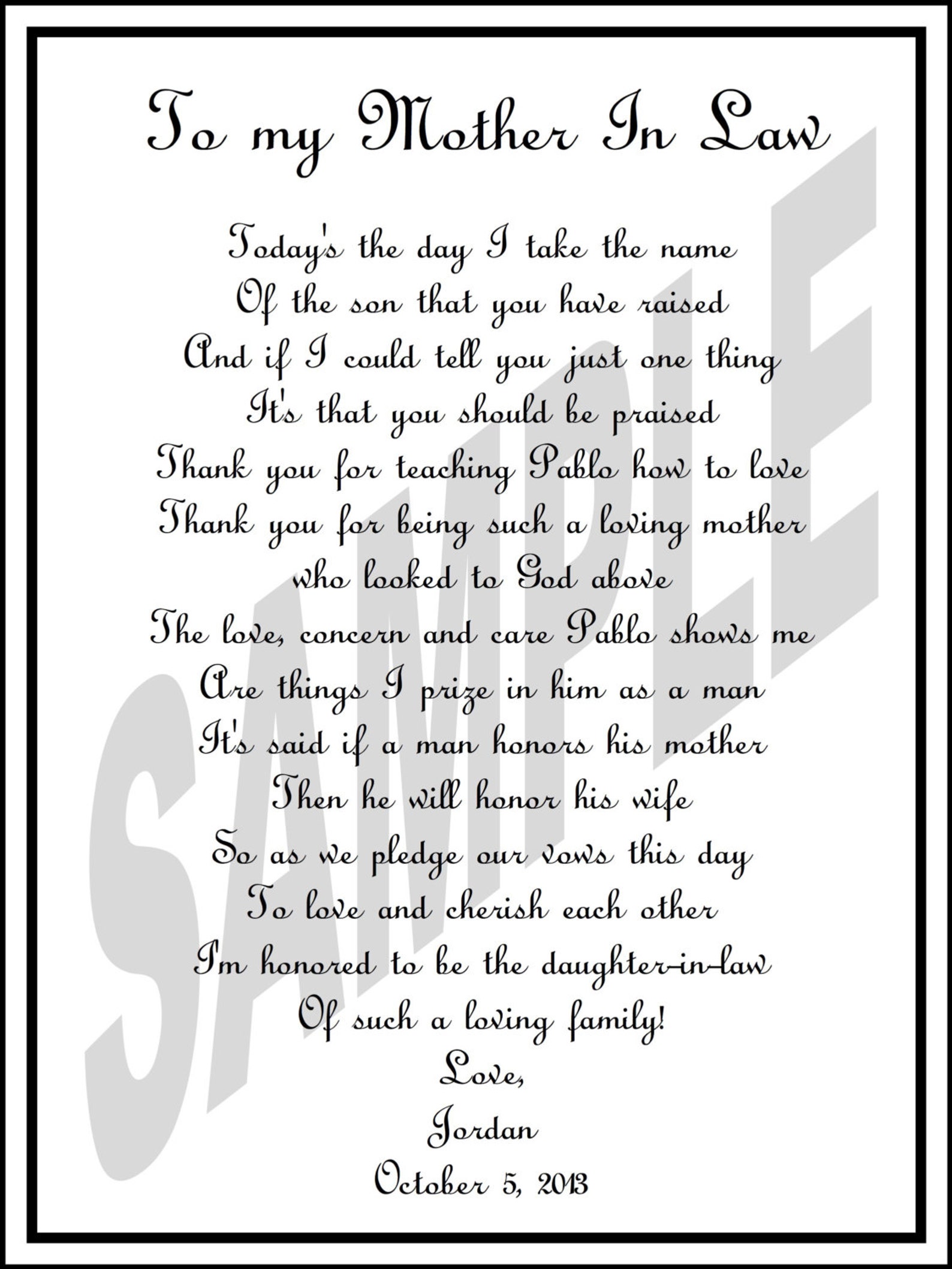 Wedding Day Mother-in-law Poem DIY Printable - Etsy
