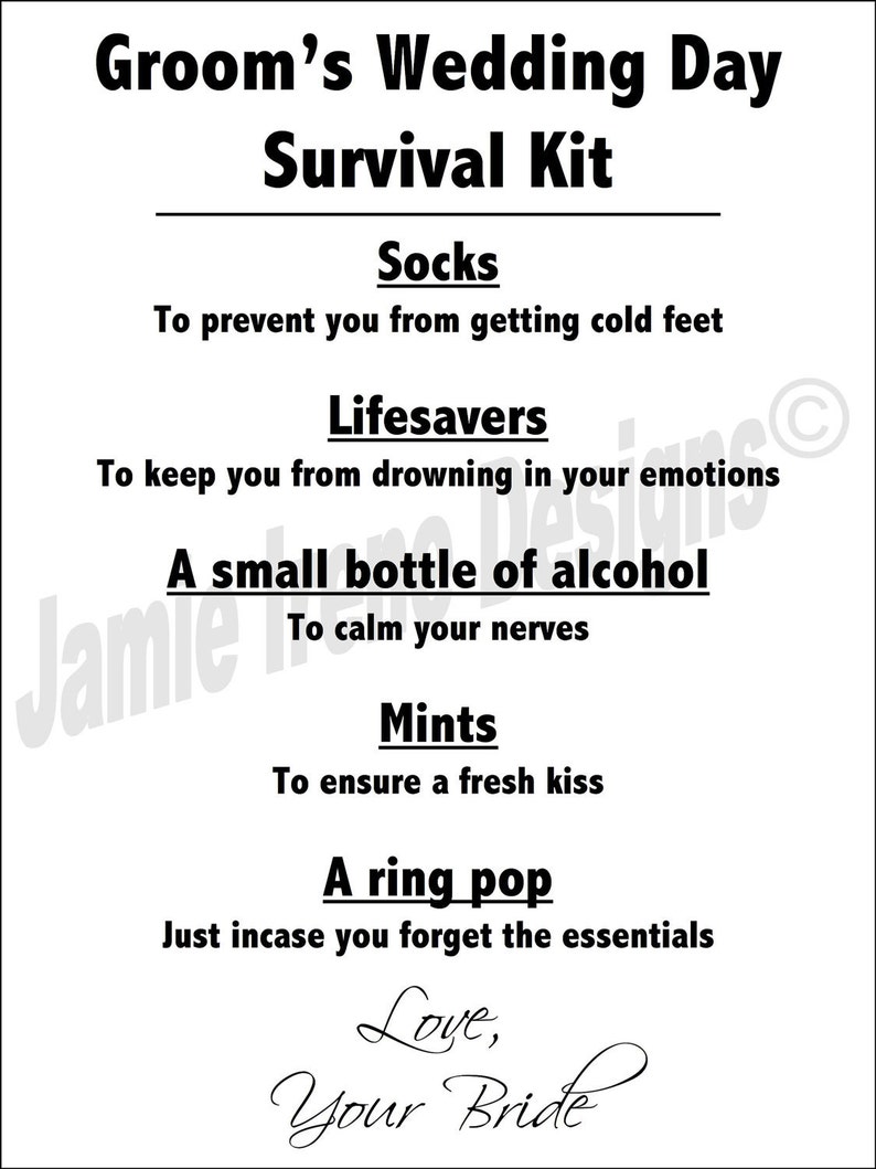 Wedding Day Groom's Survival Kit Card Groom's Wedding - Etsy