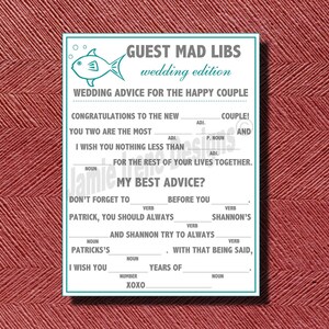 Destination or Beach Wedding Guest Book DIY Guest Mad Libs image 1