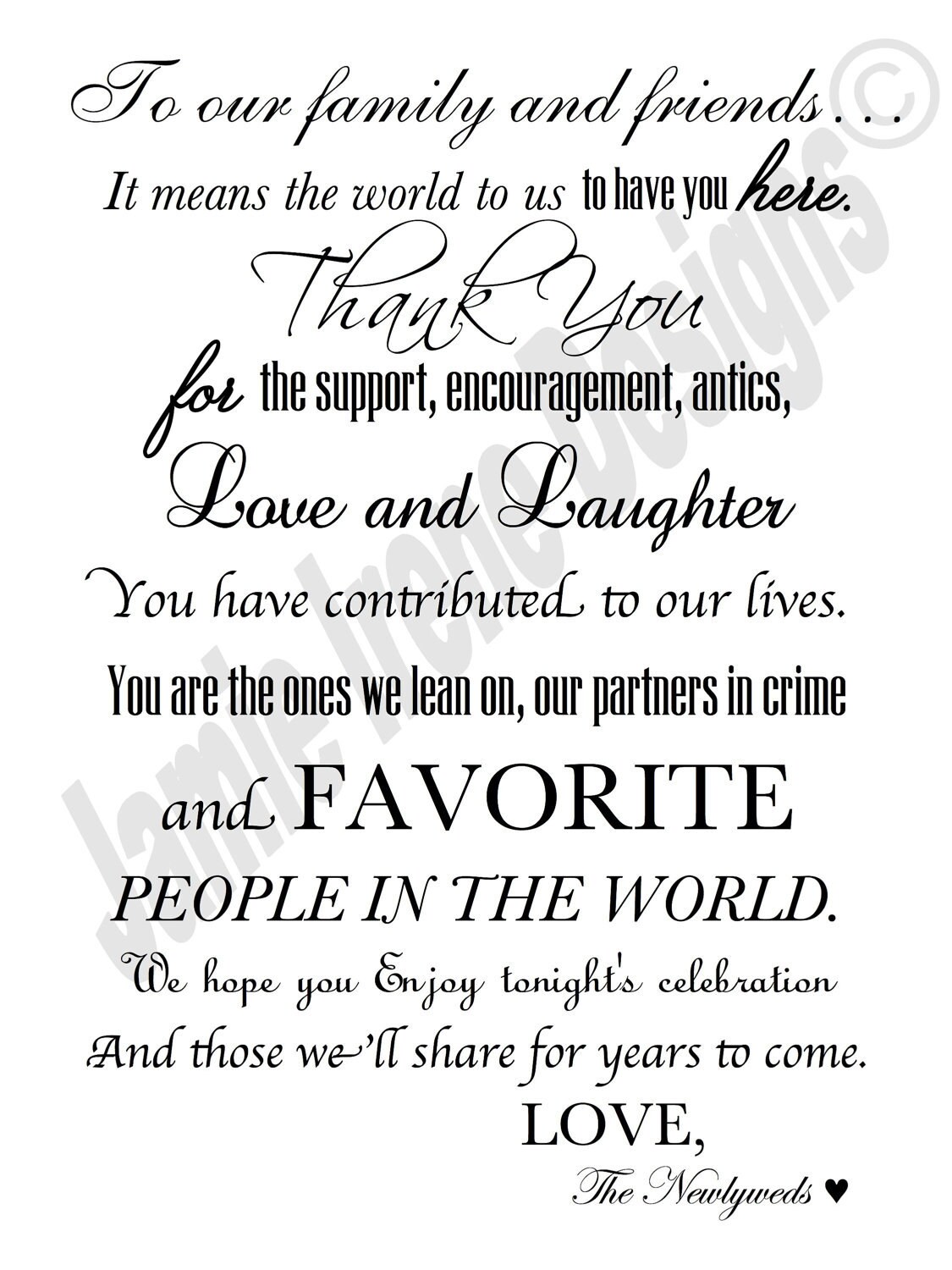 Custom Designed Wedding Day Thank You Note for your Wedding Etsy