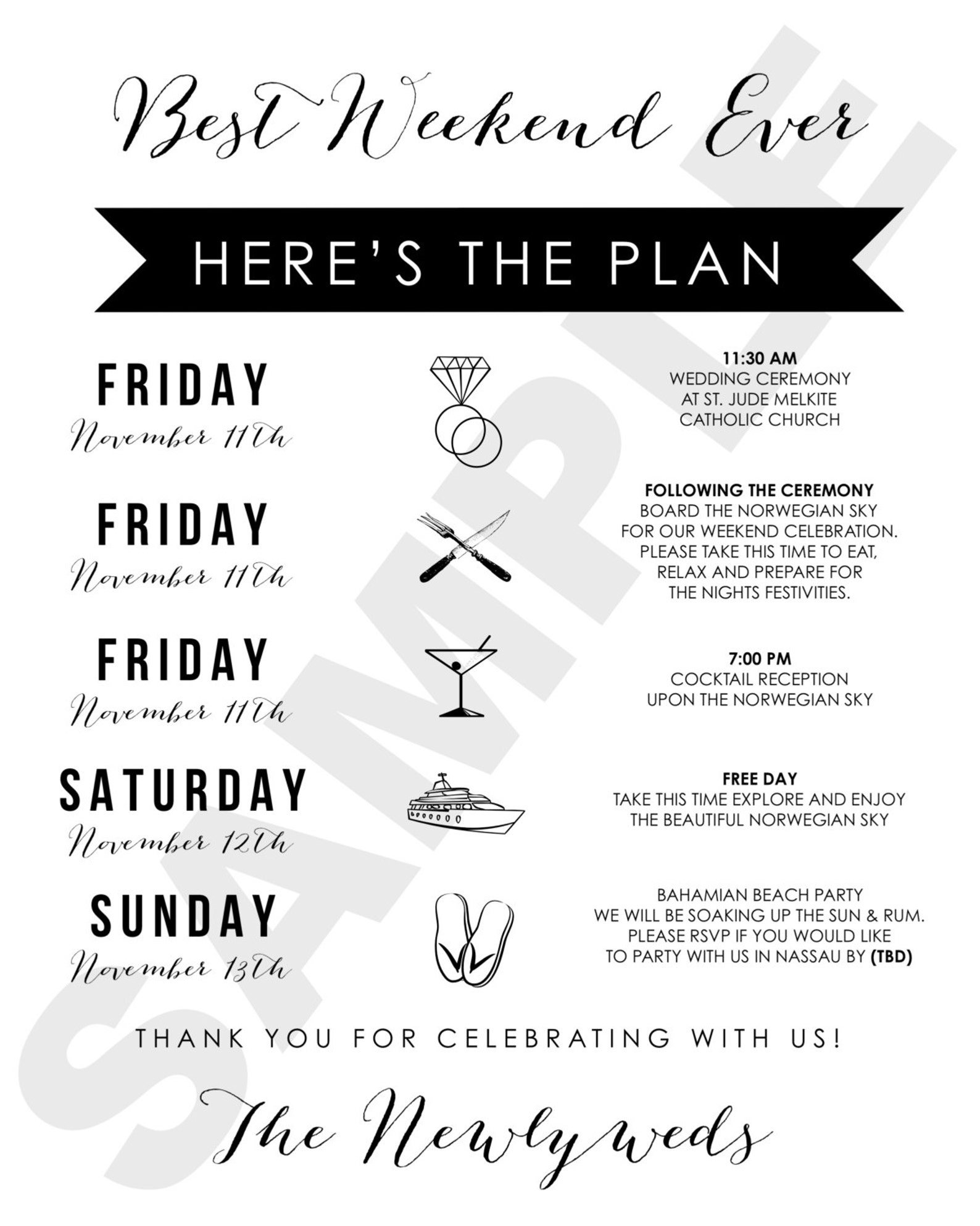 Best Weekend Ever Wedding Itinerary Wedding Weekend Etsy