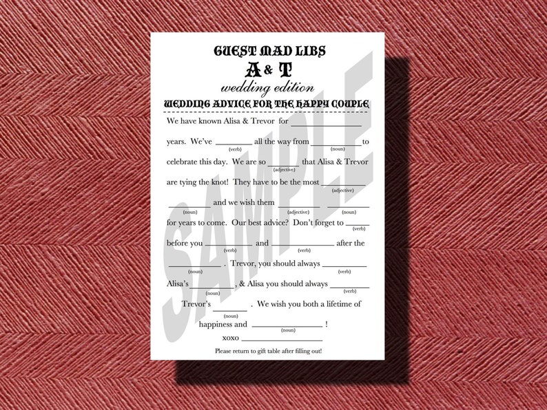 Printable Wedding Mad Libs a Unique Wedding Guest Book Etsy