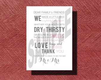 Custom Designed Destination Wedding Thank You Note, Wedding Welcome Bag Thank You