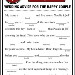 Wedding Day Advice to Couple, Printed or Printable Wedding Advice Card ...