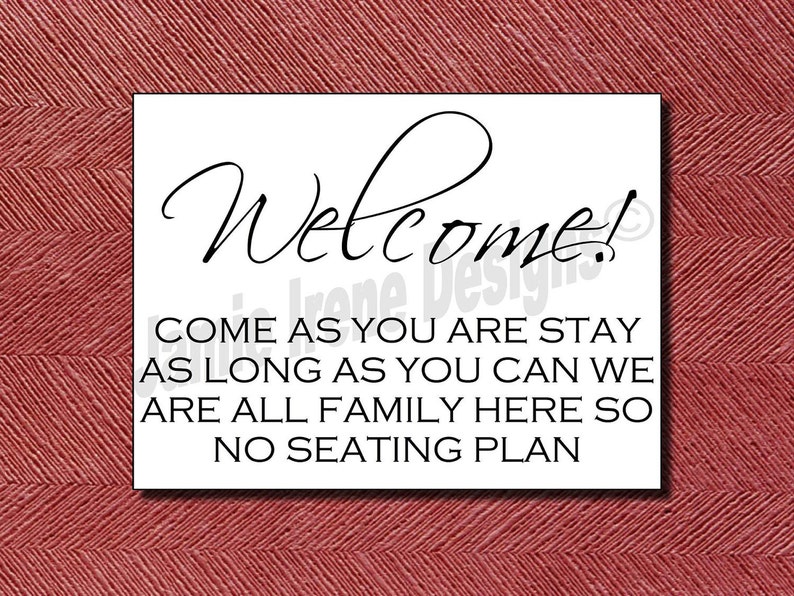 Custom Designed Wedding Reception Sign/ No Seating Etsy