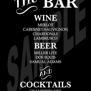 Wedding Reception Bar Menu Sign, Printable Bar Menu Sign for Your Wedding or any Special Event, Bar Menu, Libations Menu, Printable Menu image 2