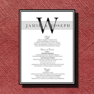 Wedding Reception Dinner Menu, Printable Wedding Dinner Menu image 1