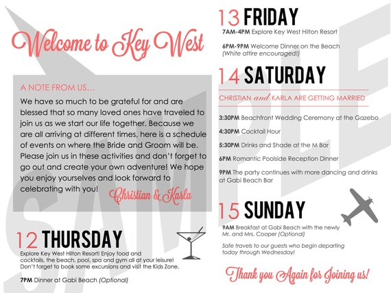 Wedding Weekend Itinerary Key West Florida Destination Etsy