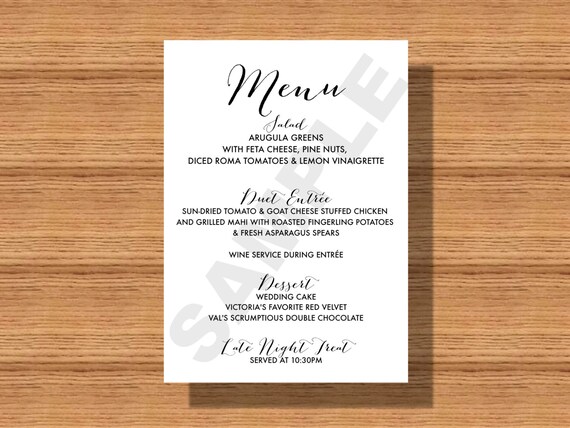 Simple Wedding Reception Dinner Menu Etsy
