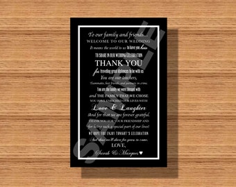 Elegant Custom Designed Wedding Day Thank You Note for Wedding Guests, Thank You Note Napkin Card, Wedding Guest Thank You note