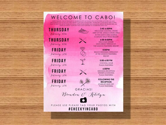 Cabo Mexico Destination Wedding Welcome Weekend Itinerary Etsy