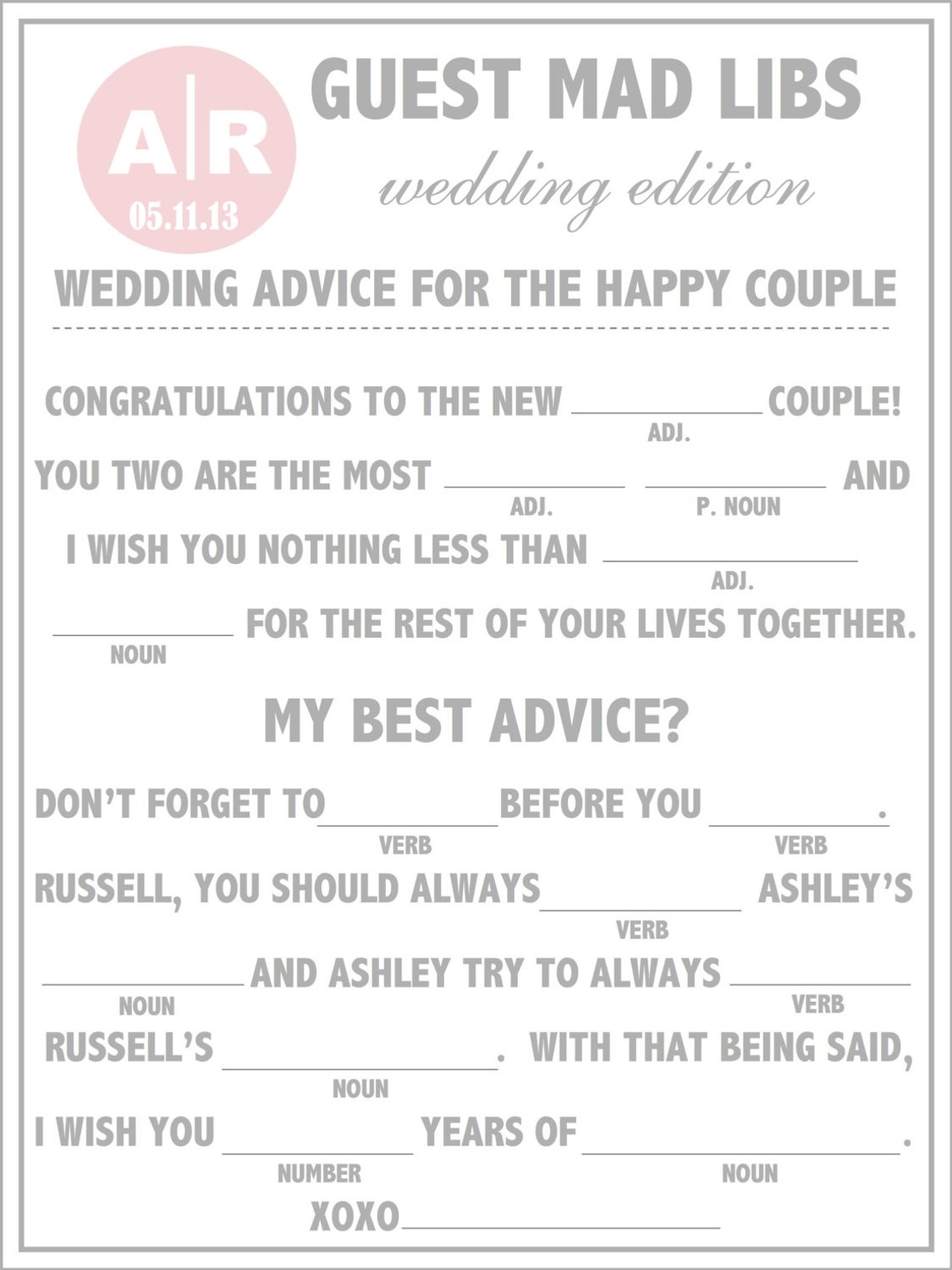Wedding Mad Libs A Unique Guest Book Alternative - Etsy