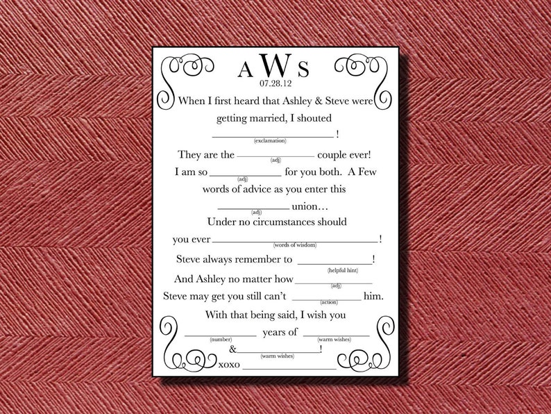 Wedding Mad Libs A Unique Guest Book Alternative Printable Etsy