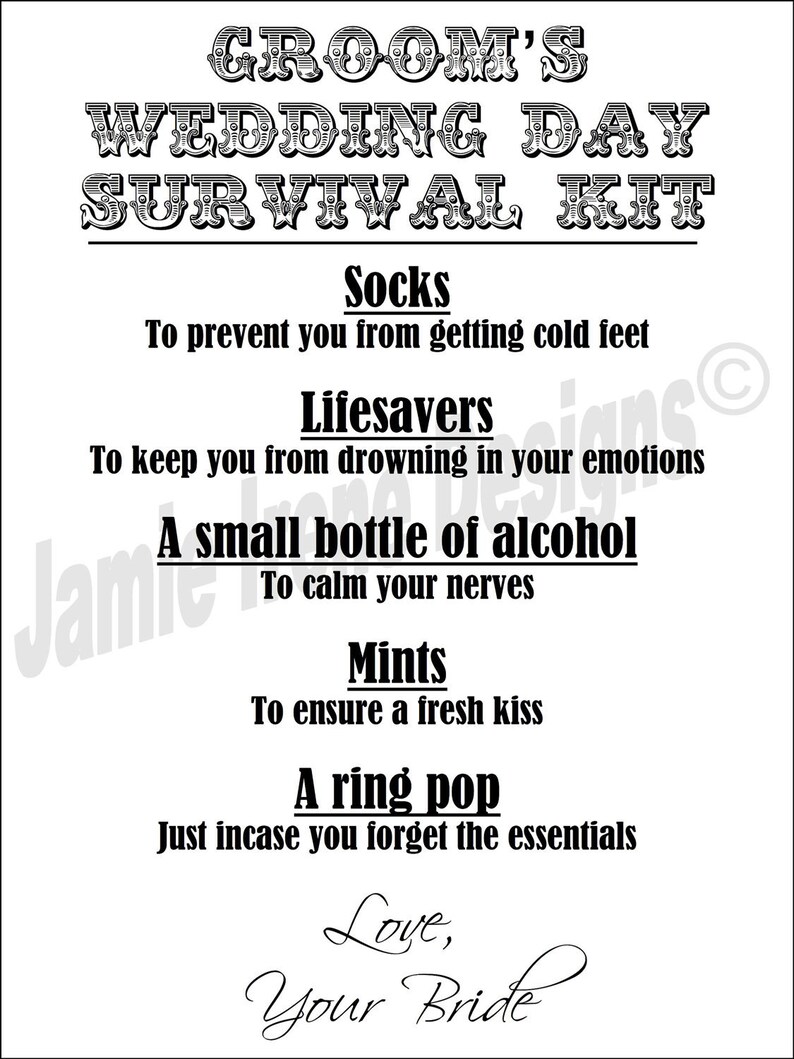 Custom Designed Wedding Day Groom's Survival Kit Card or - Etsy