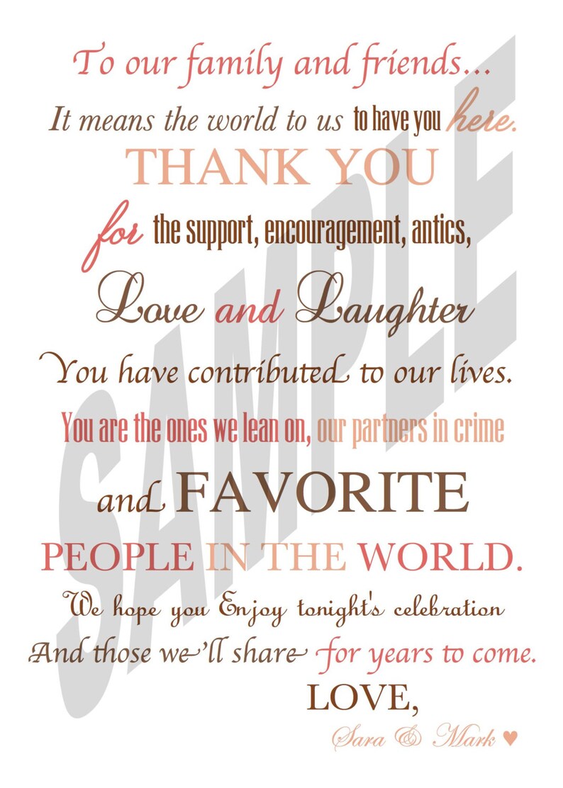 Wedding Thank You Card Poster Sign for Wedding Reception or Engagement Party Printable Card image 3