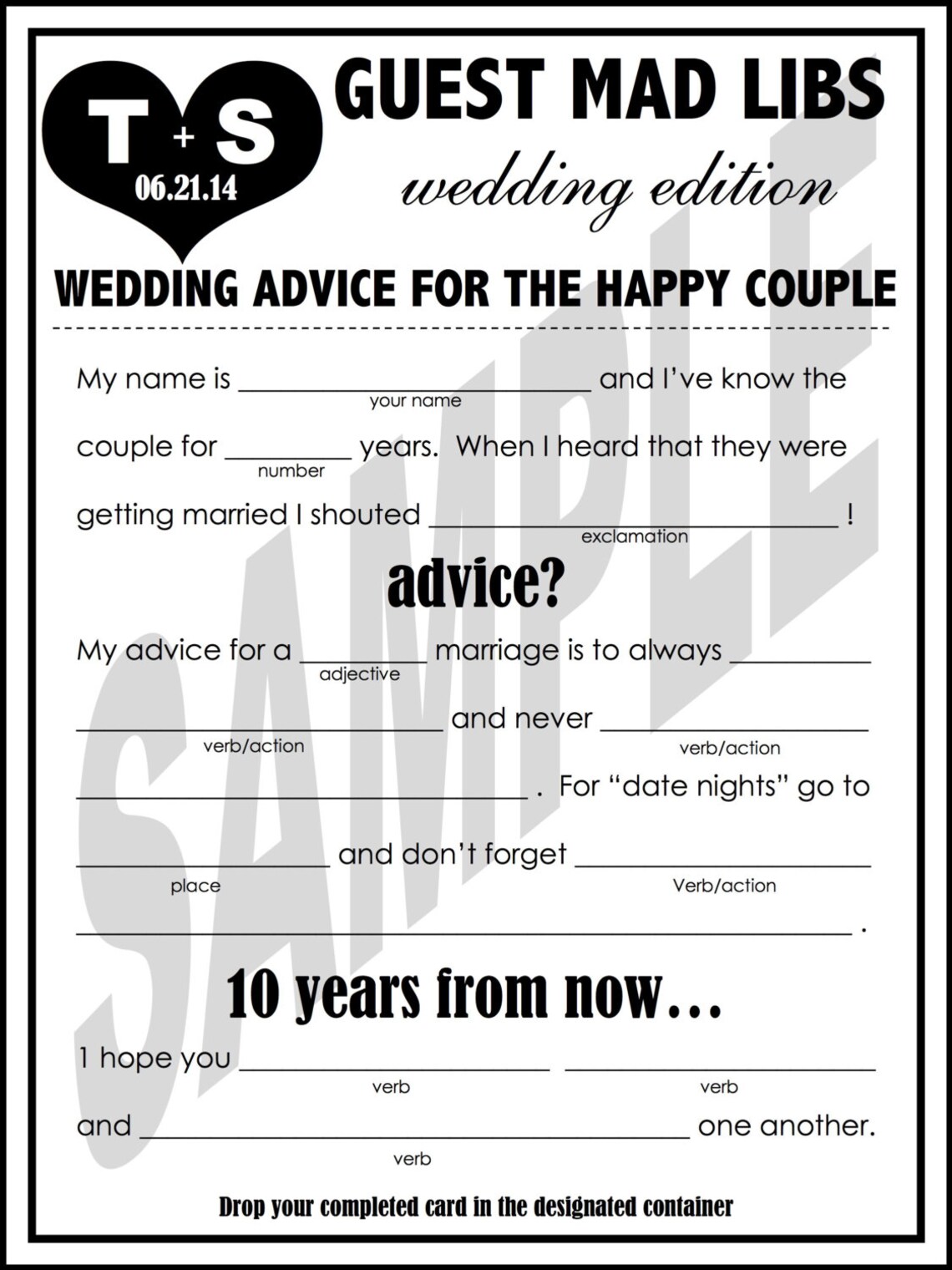 Printable Wedding Mad Libs A Fun Guest Book Alternative - Etsy