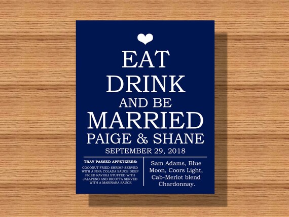 Wedding Cocktail Hour Menu Wedding Reception Cocktail Hour Etsy