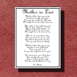 Wedding Day Mother-in-Law Poem DIY Printable image 1