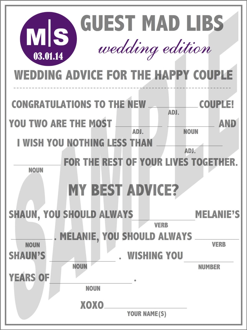 Printable Wedding Mad Libs A Fun Guest Book Alternative Etsy