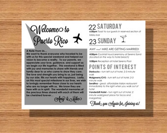 Printable Wedding Schedule of Events, Wedding Weekend Itinerary with Welcome Note, Wedding Weekend Details for Guests, Printable Itinerary