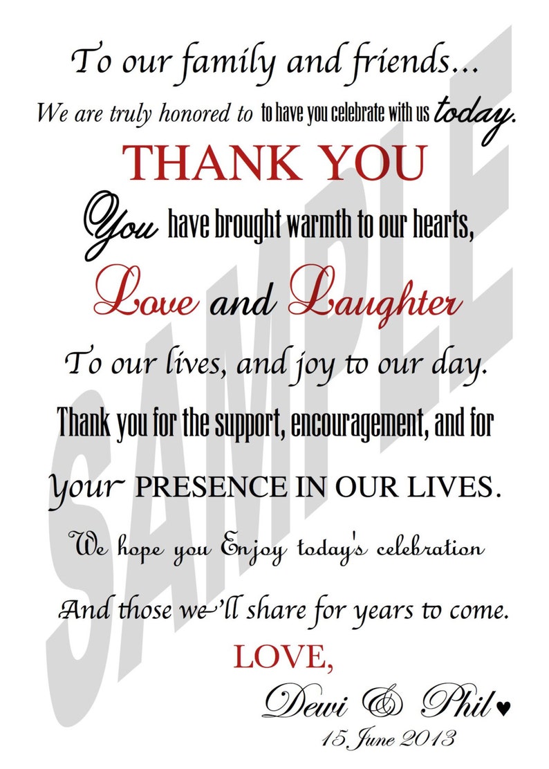 The Original Custom Designed Wedding Day Thank You Card or Sign Print Ready DIY