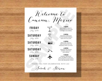 Destination Wedding Weekend Itinerary, Wedding Schedule of Events, Double Sided Wedding Itinerary with Call Anyone but the Bride or Groom