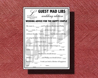 Wedding Mad Libs A Fun Guest Book Alternative Wedding Ad Libs, Wedding Guest Advice for your Wedding Or Special Event, Wedding Guest Book