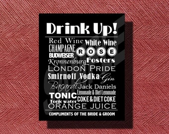 Wedding Reception Drink Up Bar Menu Sign