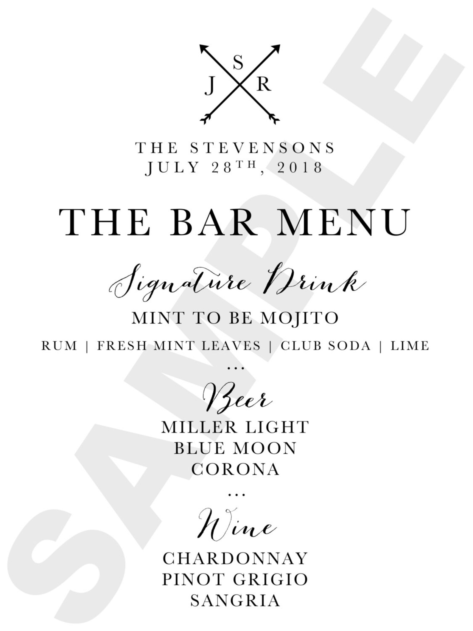 Custom Designed Wedding Bar Menu Sign Elegant Bar Menu Sign Etsy