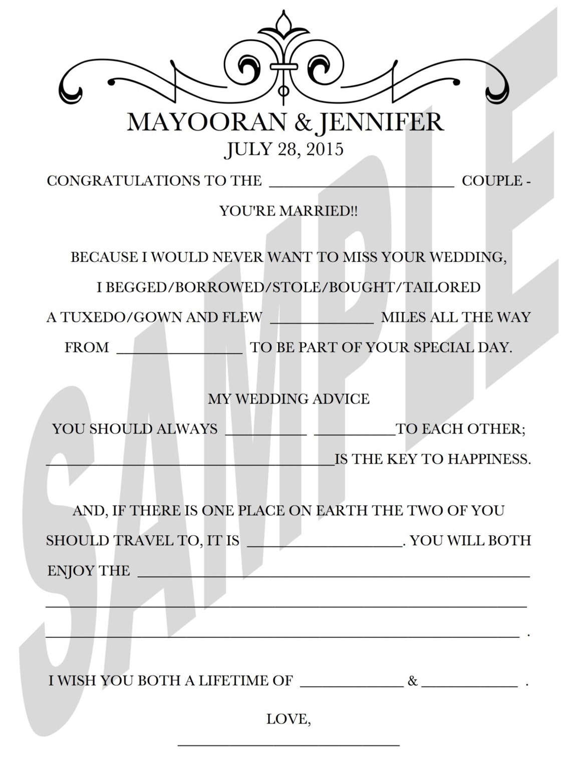 Wedding Mad Libs A Fun Guest Book Alternative - Etsy