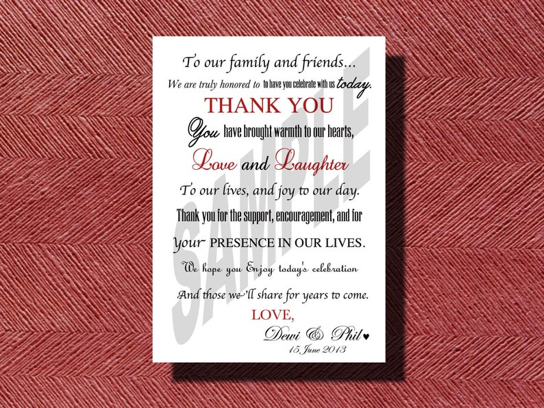 The Original Custom Designed Wedding Day Thank You Card or Sign Print Ready DIY