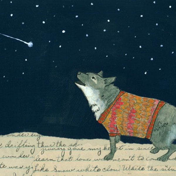 Dogs in Sweaters Barking at Snowflakes or Stars Series: 11" x 14" Digital Print