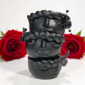 Handmade Barro negro Oaxacan Black Clay Face Mug – Unique Mexican Pottery Coffee Cup