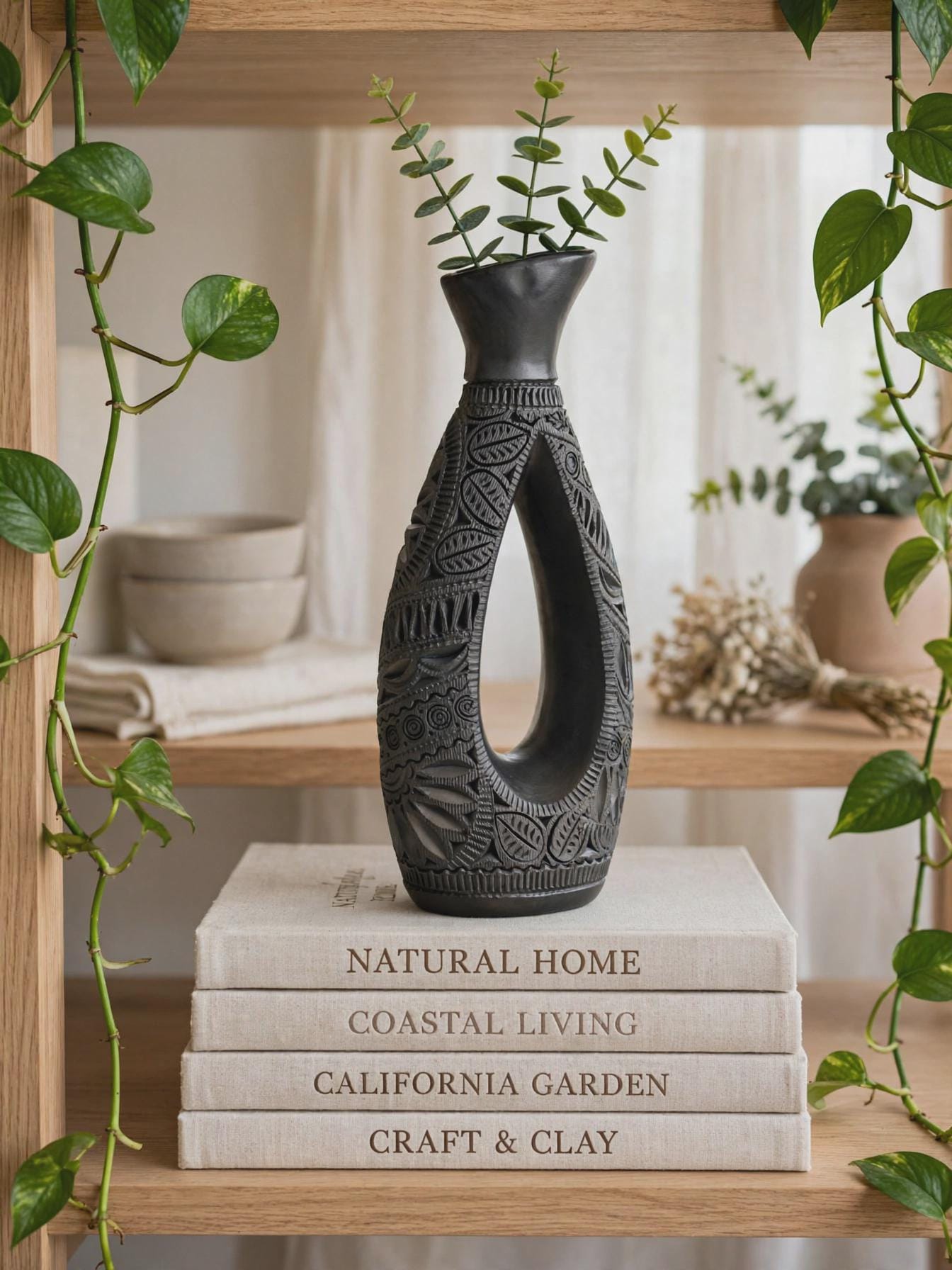 Handmade Barro Negro Vase from Oaxaca Hand-Carved Black Clay Vase Hecho a Mano con Amor