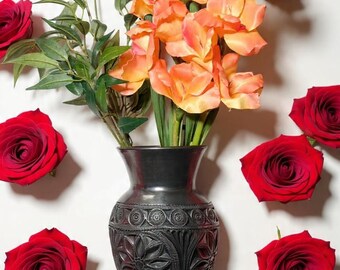 Oaxacan handgeschnitzte Barro Negro Vase | Schwarzer Ton Handwerker Vase | Hecho a Mano con Cariño