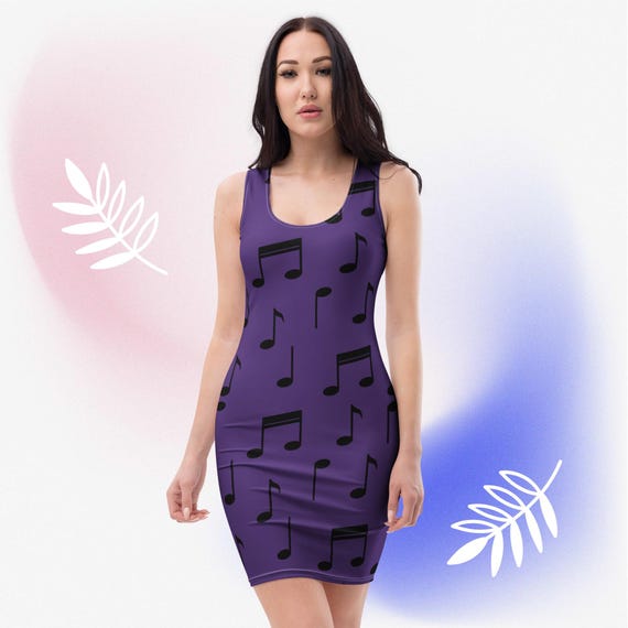 Bodycon Dress Purple Music Notes