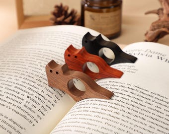 Wooden Cat Thumb Page Holder, Book Page Spreader, Anniversary Gift, Gift For Book Lovers, Reading Finger Ring Page Holder, Book Accessories