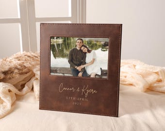 Cadre photo en cuir personnalisé, Souvenirs de famille personnalisés, Cadre photo personnalisé gravé, Décoration d'intérieur personnalisée, Cadeau d'anniversaire, Cadeau pour couple