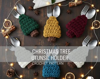 Christmas Tree Cutlery Holder Crochet Pattern – Holiday Table Decor, Christmas Dinner Table
