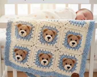 Teddybär Decke Häkelanleitung PDF | Einfache Babydecke häkeln Tutorial | Niedliches Teddy Design | Schritt für Schritt Baby Geschenk Häkelanleitung