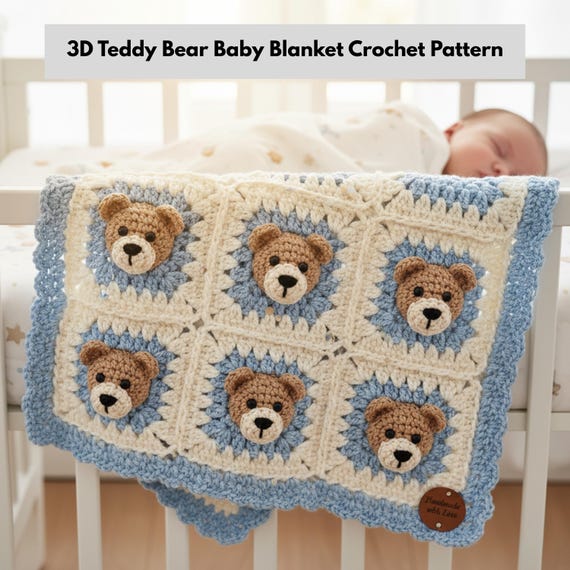 Crochet Teddy Bear Blanket Pattern PDF | Easy Baby Blanket Crochet Tutorial | Cute Teddy Design | Step By Step Baby Gift Crochet Pattern
