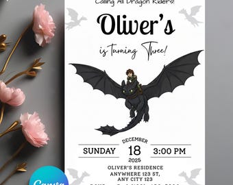 How to train your dragon, Birthday Template, Dragon Party, Invitation Template, Digital Download, Hiccup, Toothless, Party Invitation