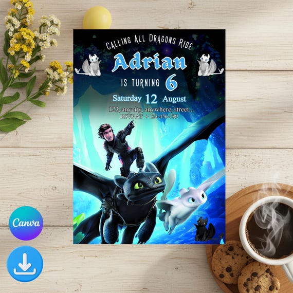 How to Train Your Dragon Birthday Invitation Template: Hiccup & Toothless (Digital Download)