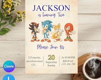 Sonic Editable Birthday Invitation | Hedgehog Party Invitation Template Printable | For Boy and Girl invitation | Invite Instant Download