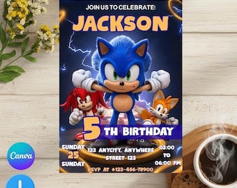 Sonic Editable Birthday Invitation | Hedgehog Party Invitation Template Printable | For Boy and Girl invitation | Invite Instant Download