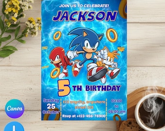 Sonic Editable Birthday Invitation | Hedgehog Party Invitation Template Printable | For Boy and Girl invitation | Invite Instant Download