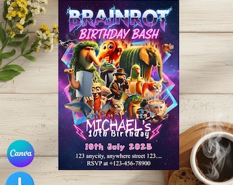 Italian Brainrot Birthday Invitation, Digital Invitation, Birthday Invitation, Canva Template Invitation, Editable, Digital Download