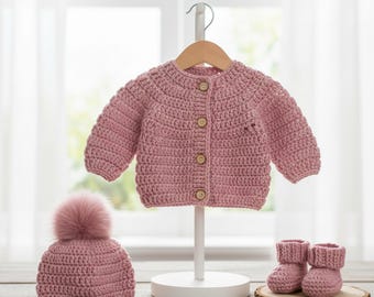 Ella Crochet Baby Cardigan Pattern PDF | Easy Baby Sweater | Beginner-Friendly Baby Crochet Pattern
