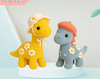 Paquete de patrones de dinosaurios a crochet: patrón de dinosaurio, patrón de triceratops, patrones de amigurumi a crochet, lindo peluche de dinosaurio (PDF)