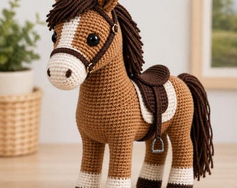 Patrón de caballo a crochet en PDF / Patrón de caballo amigurumi / Juguete de animal de crochet realista / Patrón de peluche de caballo hecho a mano para manualidades